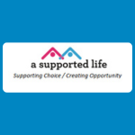 Logo of A Supported Life White background and red and blue mountain