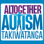 Altogether Autism logo with tall purple and blue block lettering reading “ALTOGETHER AUTISM TAKIWĀTANGA” on a white background.