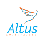 Altus Enterprises logo with a stylised orange-and-blue flying bird above blue “Altus” lettering and orange “Enterprises” text on a white background.