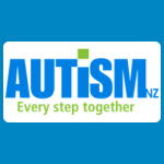 Autism NZ logo with blue text reading “AUTISM NZ” and a green tagline underneath reading “Every step together” on a white background.