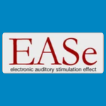 EASe logo with large red serif letters reading “EASe” and small black text underneath reading “electronic auditory stimulation effect” on a white background.