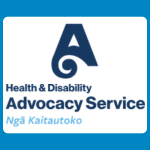 Health and Disability Advocacy Service logo with a large stylised blue letter A above the words “Health & Disability Advocacy Service” and smaller Māori text underneath on a white background.
