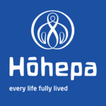 Hōhepa logo with a white circular line symbol above the word “Hōhepa” and the tagline “every life fully lived” in white on a royal blue background.