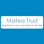 Matea Trust logo with blue text reading “Matea Trust” and smaller grey text reading “Residential Care & Vocational Life Skills” on a white background.