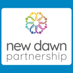 New Dawn Partnership logo with a multicoloured circular flower-like symbol above the words “new dawn partnership” on a white background.