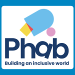 Phab logo with large blue “Phab” text, colourful abstract shapes above it, and the tagline “Building an inclusive world” underneath.