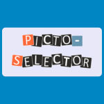 Picto-Selector logo made from cut-out style letter tiles spelling “PICTO-SELECTOR” in mixed colours on a white background.