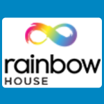Rainbow House logo with a multicoloured infinity symbol above black text reading “rainbow HOUSE” on a white background.