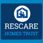Rescare Homes Trust logo with a blue house-and-people icon inside a white circle over the words “RESCARE HOMES TRUST” on a dark blue background.