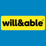 will&able logo, featuring the organisation’s name in bold black lowercase lettering on a bright yellow background.