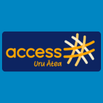 Access Uru Ātea logo with yellow lowercase lettering and an abstract woven star symbol on a dark navy background.
