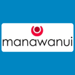 Manawanui logo, featuring the organisation’s name in black and grey lowercase lettering beneath a red circular abstract symbol, on a white background.