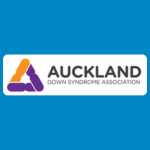 Auckland Down Syndrome Association logo with an abstract orange and purple “A” symbol beside bold black and grey lettering on a white background.