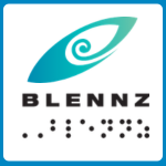 Teal coloured logo, with BLENNZ and braille lettering of BLENNZ