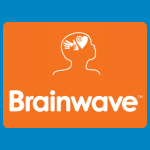 Brainwave logo with white lettering and a white line drawing of a head containing a lightbulb on an orange background.