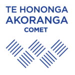 COMET logo with blue uppercase text reading “TE HONONGA AKORANGA COMET” above a geometric pattern of diagonal blue lines on a white background.