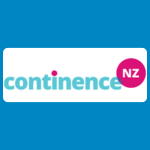 Continence NZ logo with lowercase turquoise lettering and white “NZ” inside a magenta circle on a white background.