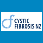 Cystic Fibrosis NZ logo with a large pale-blue “cf” monogram beside bold dark-blue stacked lettering on a white background.