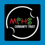 MPHS Community Trust logo, featuring the letters “MPHS” in red, green, and white above “Community Trust” in white, enclosed by a white circular speech-bubble-style outline on a black background.