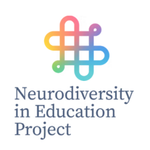 Neurodiversity in Education Project logo, featuring a multicoloured interwoven loop symbol in pink, purple, blue, green, orange and yellow above the organisation’s name in dark blue serif lettering, on a white background.