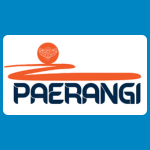 Paerangi logo, featuring an orange circle containing a pattern of small white dots and lines above two sweeping orange curves, with the name “Paerangi” in stylised dark blue capital letters on a white background.