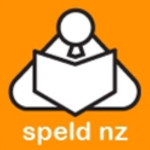 Speld NZ logo with a simple white figure holding an open book above the words “speld nz” in white on an orange background.