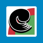 Takoa logo, featuring a large black spiral or koru-like form with white and grey curved detailing, set over red and green geometric panels on a white background.