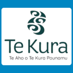 Te Kura logo with stylised teal koru-like shapes above the words “Te Kura” and smaller text reading “Te Aho o Te Kura Pounamu” on a white background.