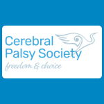 Cerebral Palsy Society logo with blue lettering, a pale blue flowing bird-like symbol, and the words “freedom & choice” in cursive on a white background.