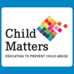 Child Matters logo with black text reading “Child Matters” beside a colourful cluster of diamond shapes, with smaller text underneath reading “EDUCATING TO PREVENT CHILD ABUSE” on a white background.
