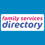 Logo for Family Services Directory, with the words “family services” in pink and “directory” in blue lowercase lettering on a white background.