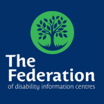 The Federation logo with a blue tree inside a green circle above white text reading “The Federation” and smaller text reading “of disability information centres” on a dark blue background.