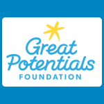 Great Potentials Foundation logo with blue script text reading “Great Potentials” and a yellow star above, with smaller blue text reading “FOUNDATION” on a white background.