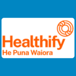 Healthify logo with orange text reading “Healthify” and smaller orange text reading “He Puna Waiora,” with an orange circular spiral motif on the right, on a white background.