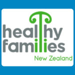 Healthy Families New Zealand logo with grey and green text reading “healthy families New Zealand” and a green koru-like tree motif on a white background.