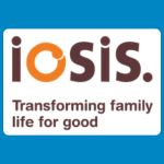 Iosis logo with brown and orange text reading “iosis.” and smaller brown text underneath reading “Transforming family life for good” on a white background.