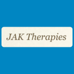 JAK Therapies logo, featuring the practice name in grey italic serif lettering on a pale cream background.