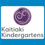 Kaitiaki Kindergartens logo with a purple circular koru-like motif above grey and purple text reading “Kaitiaki Kindergartens” on a white background.