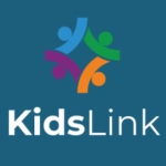 KidsLink logo with multicoloured abstract human figures above white text reading “KidsLink” on a teal-blue background.