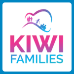 Kiwi Families logo with pink and blue text reading “KIWI FAMILIES” beneath a pink kiwi outline containing stylised parent-and-child figures on a white background.