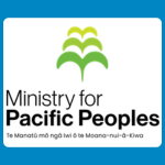 Ministry for Pacific Peoples logo with stacked green frond-like shapes above black text reading “Ministry for Pacific Peoples” and smaller bilingual text underneath on a white background.