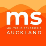 Multiple Sclerosis Auckland logo, featuring large lowercase white “ms” lettering over layered orange wave shapes, with “Multiple Sclerosis Auckland” in white underneath on an orange background.