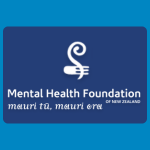 Mental Health Foundation logo with a white koru-style symbol above white text reading “Mental Health Foundation” and smaller script text on a blue background.