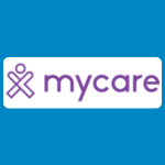 mycare logo with a purple figure and purple text reading “mycare” on a white background.