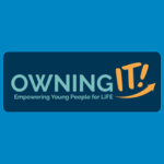 Owning It logo with teal-blue text reading “OWNING” and orange text reading “IT!” on a dark blue background, with smaller white text underneath reading “Empowering Young People for Life.”