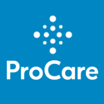 ProCare logo with white dot pattern above white text reading “ProCare” on a blue background.