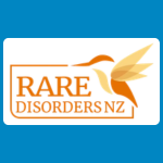 Rare Disorders NZ logo, featuring a stylised orange and gold bird in flight beside the organisation’s name in orange, enclosed by thin orange lines on a white background.