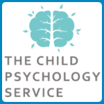 The Child Psychology Service logo with a turquoise brain graphic above grey text reading “THE CHILD PSYCHOLOGY SERVICE” on a white background.