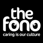 The Fono logo with white lowercase text reading “the fono” and smaller white text reading “caring is our culture” on a black background.