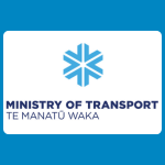 Ministry of Transport logo with a blue geometric snowflake-like symbol above blue text reading “MINISTRY OF TRANSPORT” and smaller te reo Māori text reading “TE MANATŪ WAKA” on a white background.